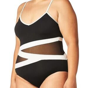 New Anne Cole One Piece Swimsuit Mesh Cutouts Size 6 Black White Bathing Suit